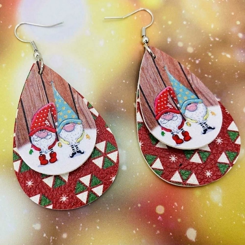 Gnome Holiday Faux Leather Earrings